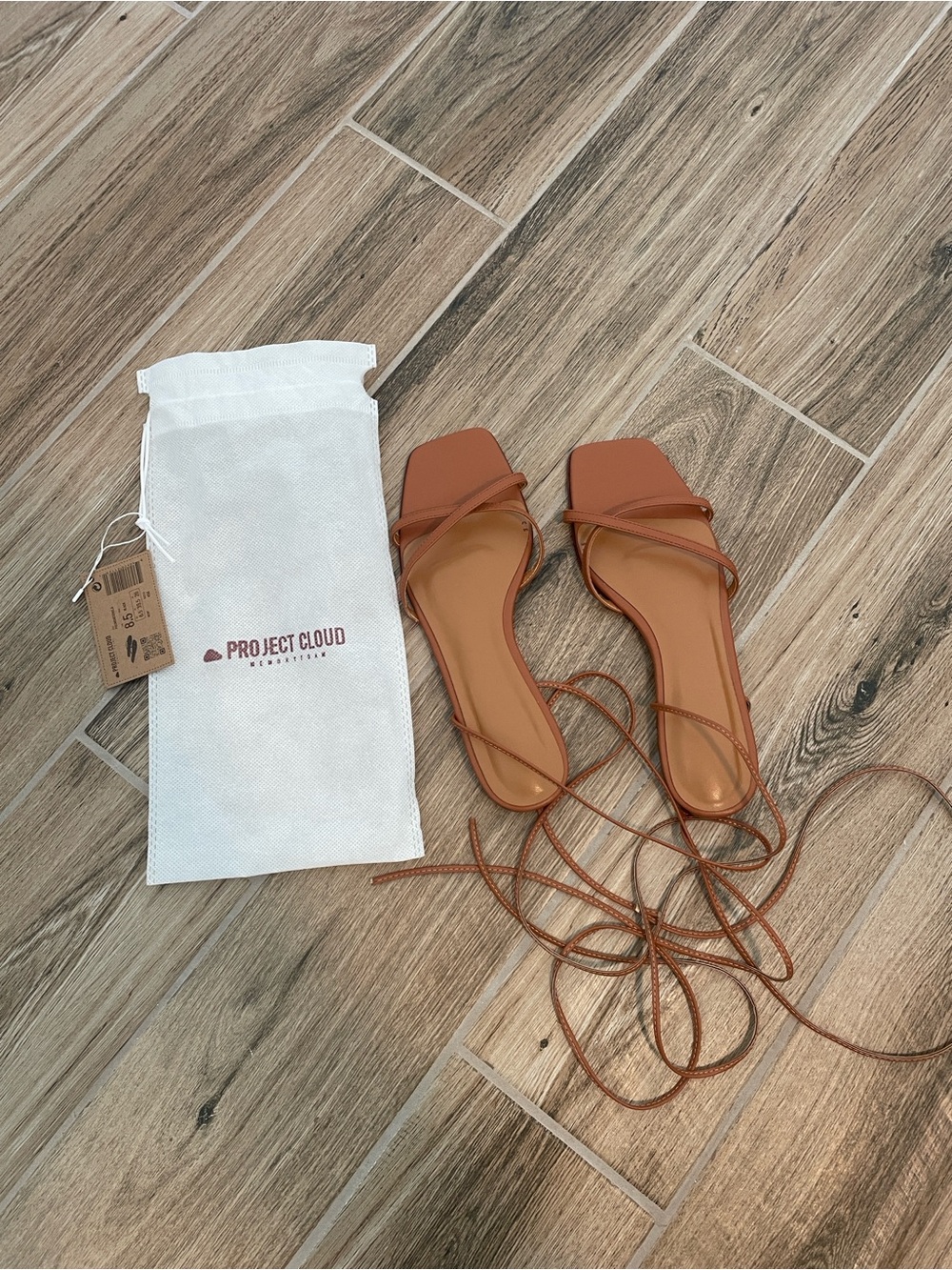 Project Cloud Tan Lace-Up Square-Toe Sandals